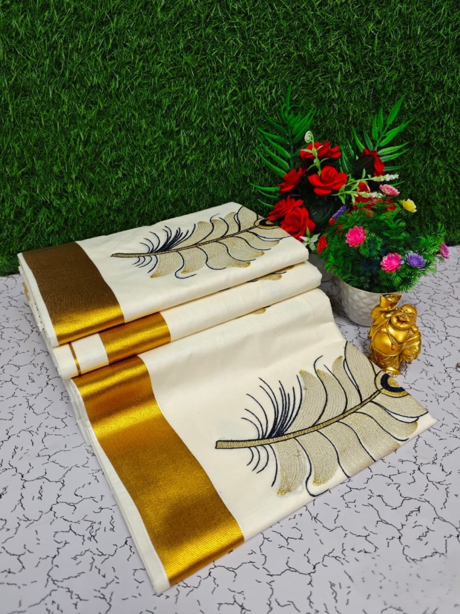 Floral Butta Zari Border Kerala Cotton Saree